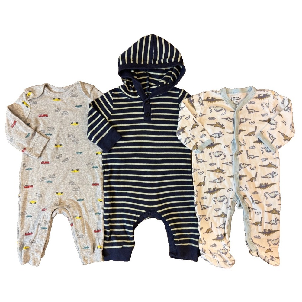 Baby Boy 3/6 Months Long Sleeved Rompers Outfits Pants Sleep And Play Lot Stripe